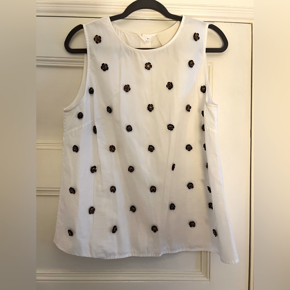 J.crew Collection Sleeveless Blouse with Leather Embroidered Detail